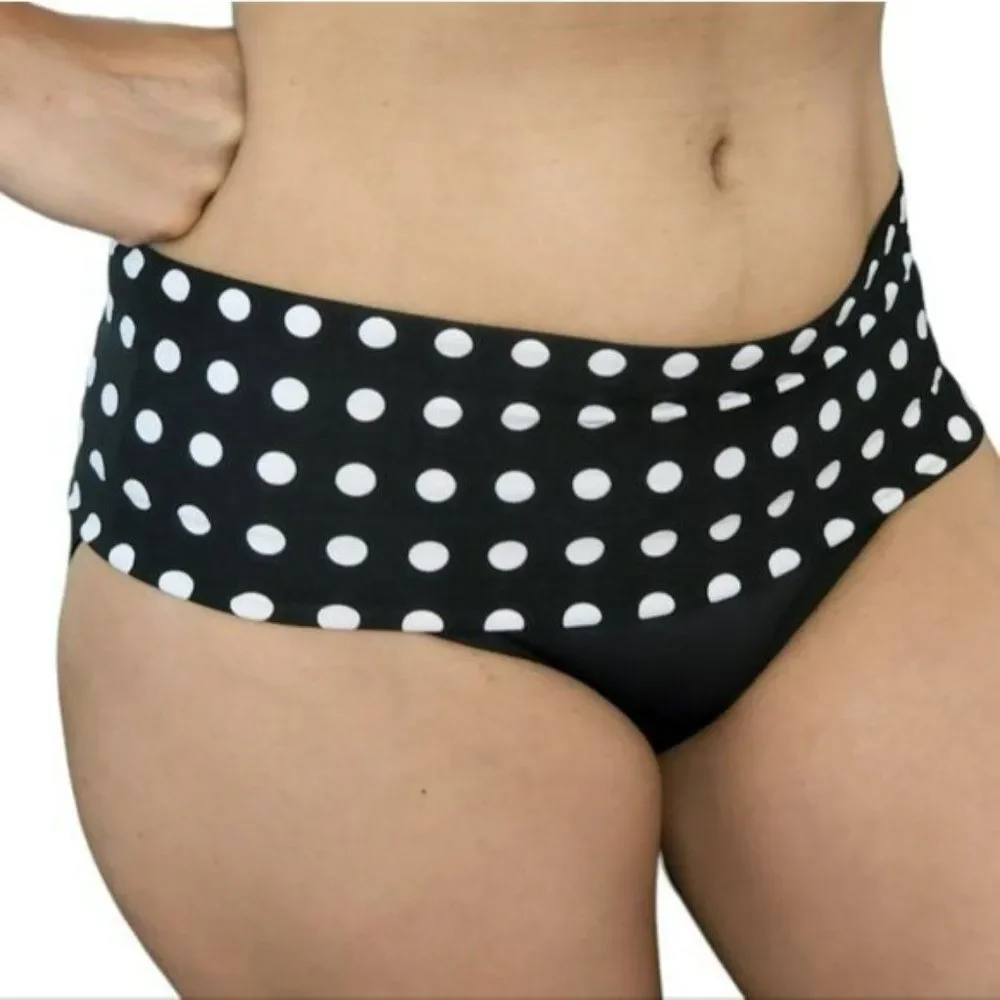 Coco Reef Polka Dot Rollover Bikini Bottom Black And White Swimwear Size S‎